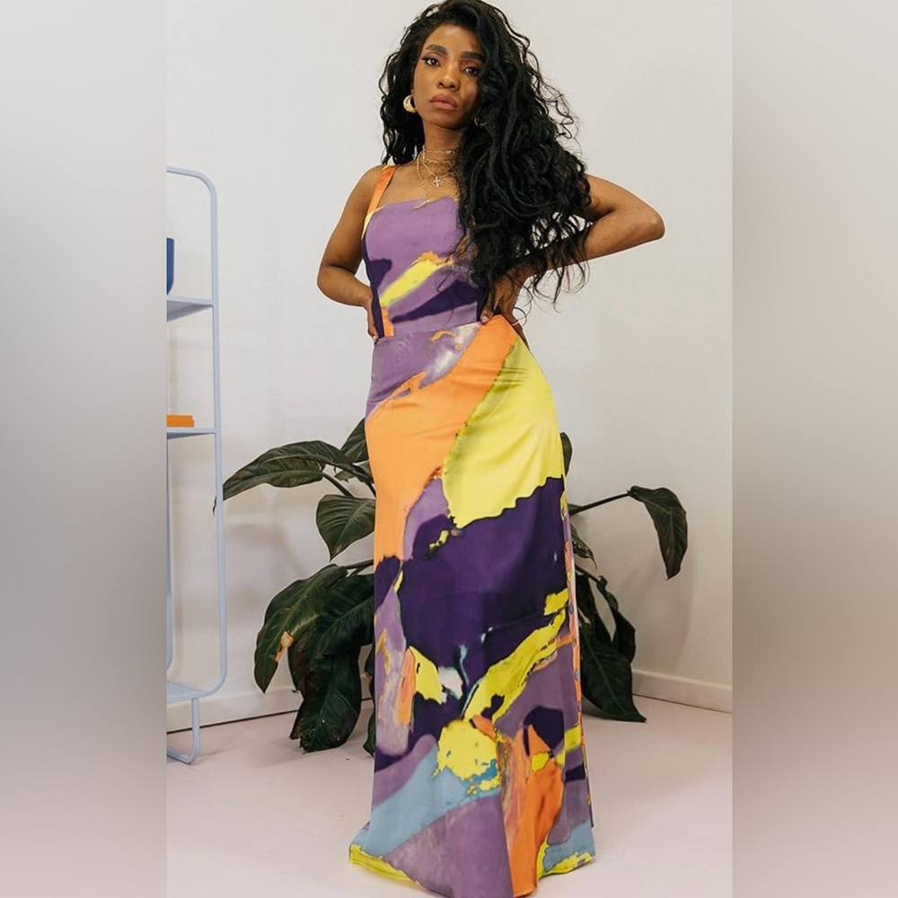Abstract Multicolor Maxi Dress